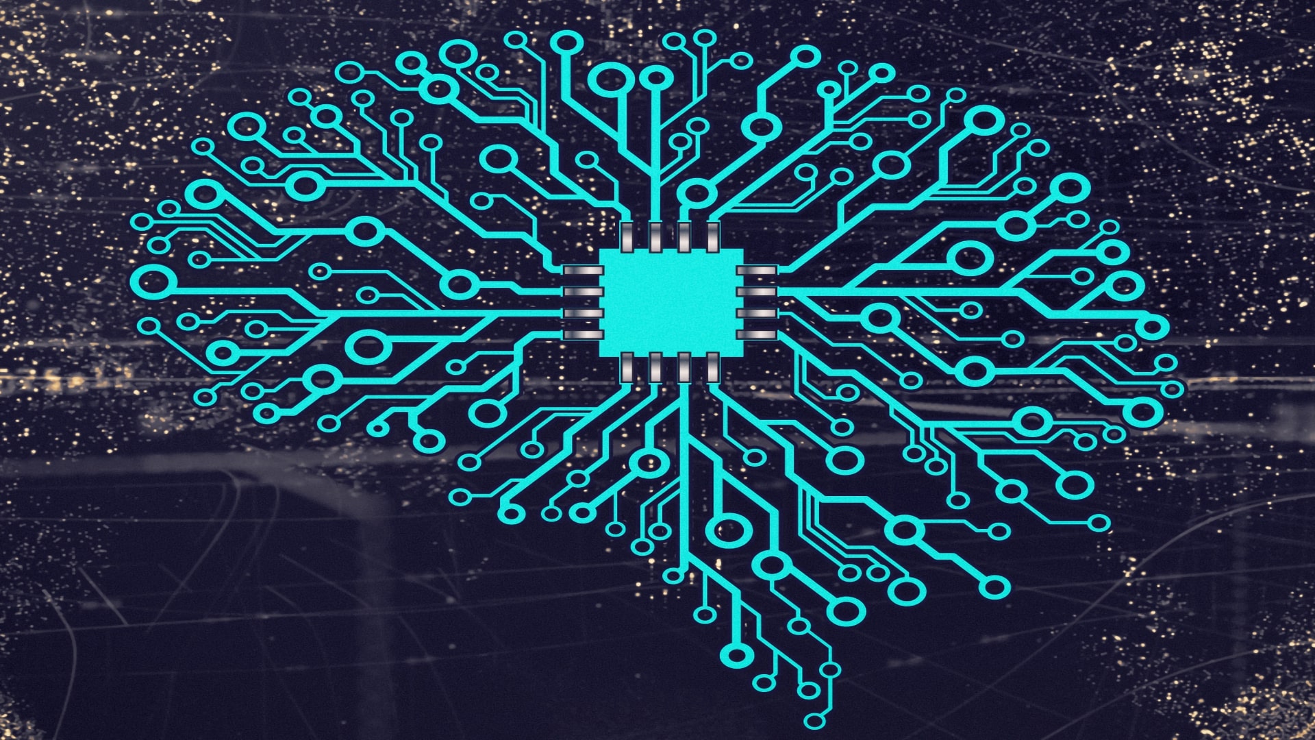 Computer chip inside a brain-shaped printed circuit board.