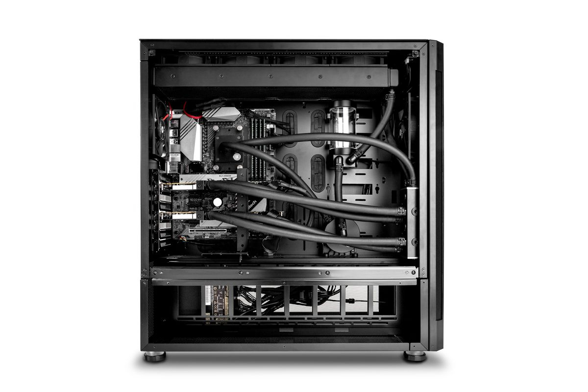 EK Fluid Works Studio Series S3000 liquid-cooled workstation with 2 GPUs