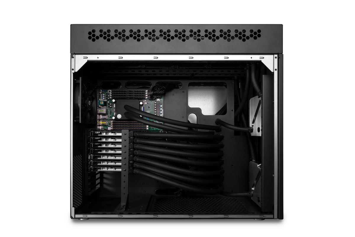 EK Fluid Works Compute Series X7000 top of the line liquid-cooled workstation with 7 GPUs